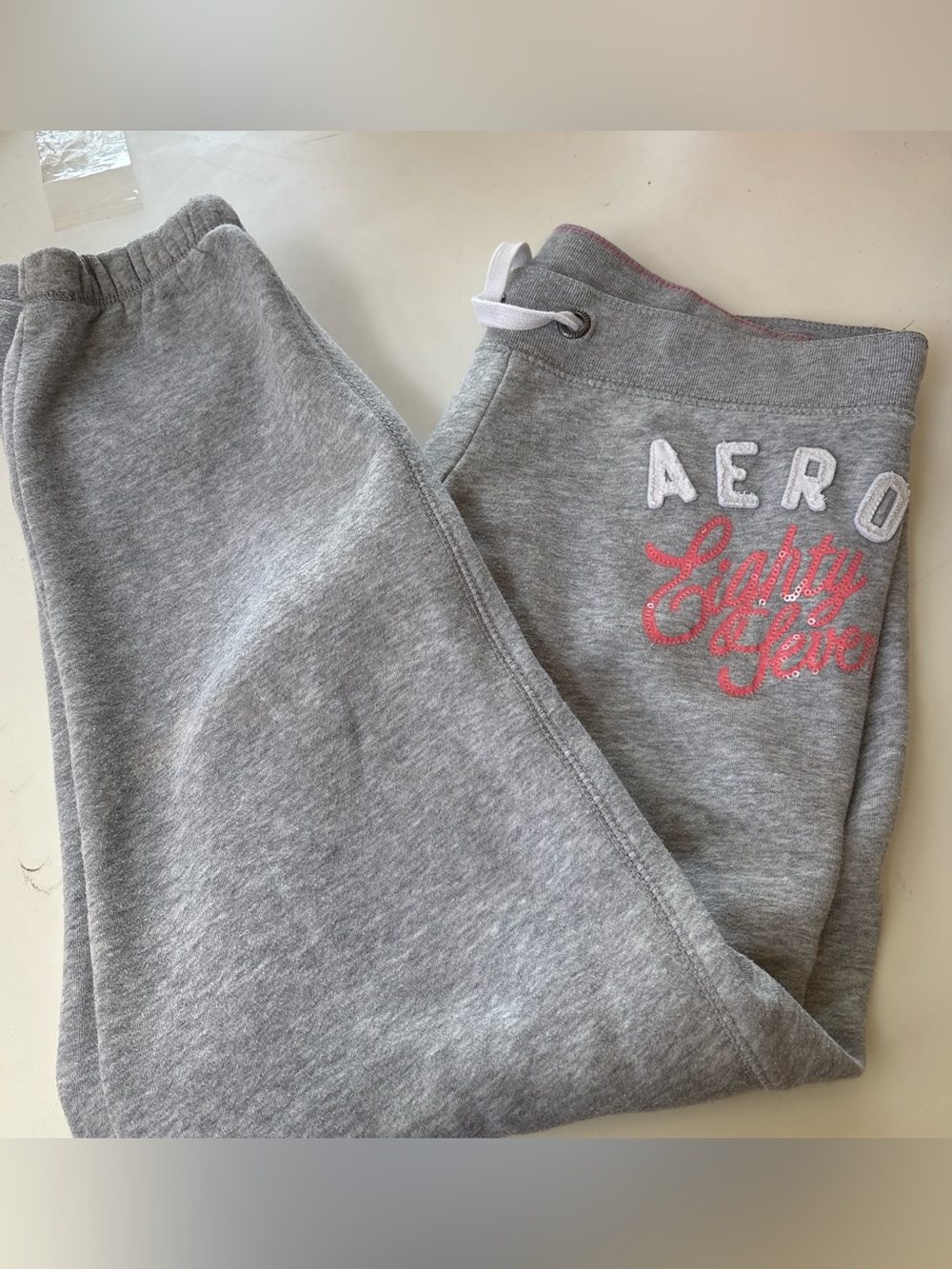Aeropostale Gray Sweatpants with Pink Embroidered Logo
